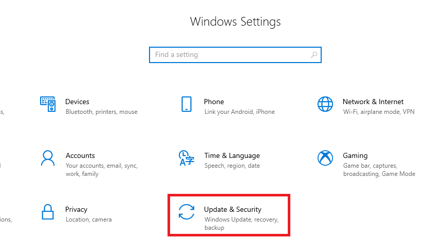 click on ‘Update & Security’