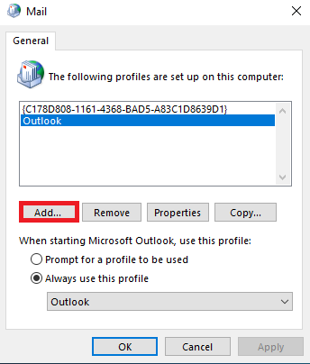 click the ‘Add’ button to create a new profile