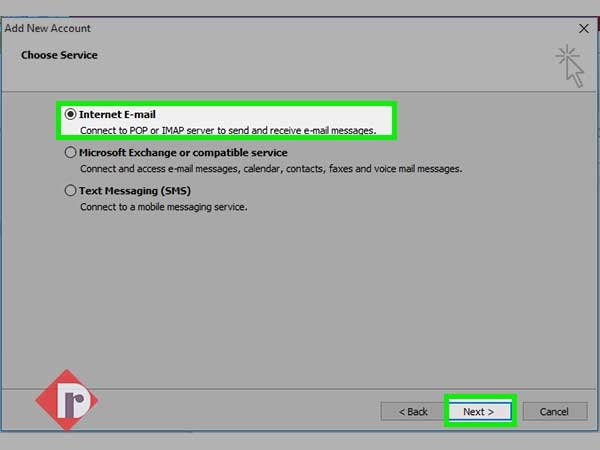 Select ‘Internet Email’ option and press the ‘Next’ button