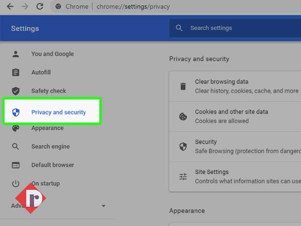 click on Privacy and Security