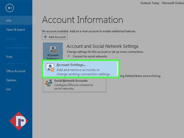 Select ‘Account Settings [Add and remove accounts or change existing connection settings]’ option