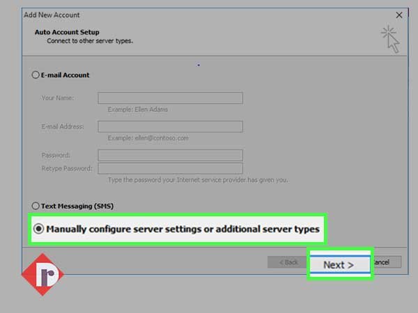 Select the “Manual Setup or Additional Server Type” option and click on the ‘Next’ button