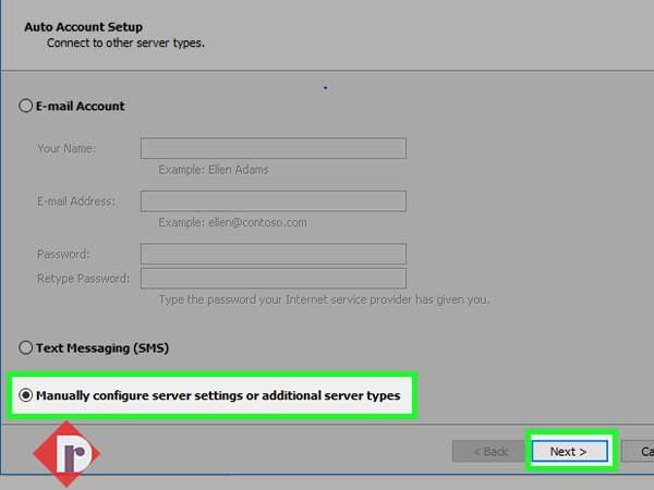 Select the ‘Manually configure server settings or additional server types’ option and hit ‘Next’