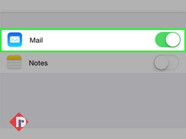 Turn the ‘Mail’ option green for syncing