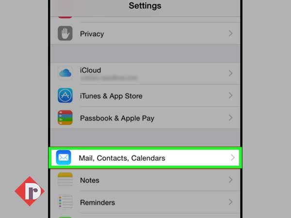 Click on the ‘Mail, Contacts and Calendars’ option