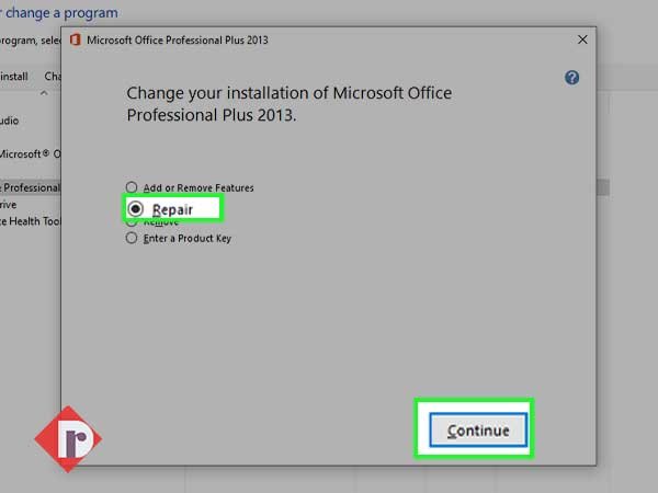 Select ‘Repair’ and then ‘Continue'