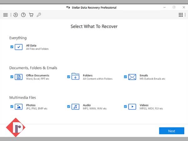 Launch the Stellar Data Recovery Professional software to tick the ‘All Data’ checkbox and hit the ‘Enter’ button