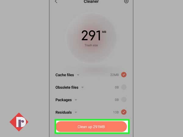 Click on Clear up 291 MB