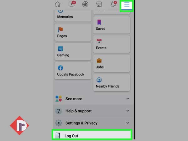 Click on the three-horizontal line from the top-right corner of the screen and hit the “Log-out” option