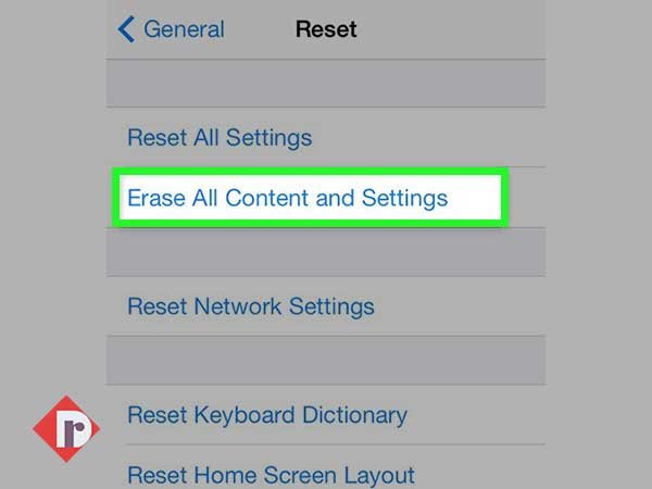 Select “Erase All Content and Settings”