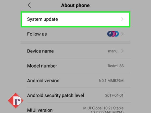 Click on “Settings>> About Phone >> System Update”
