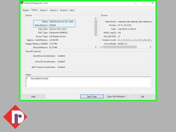 Navigate to the ‘Display’ tab inside the DirectX Diagnostics tool