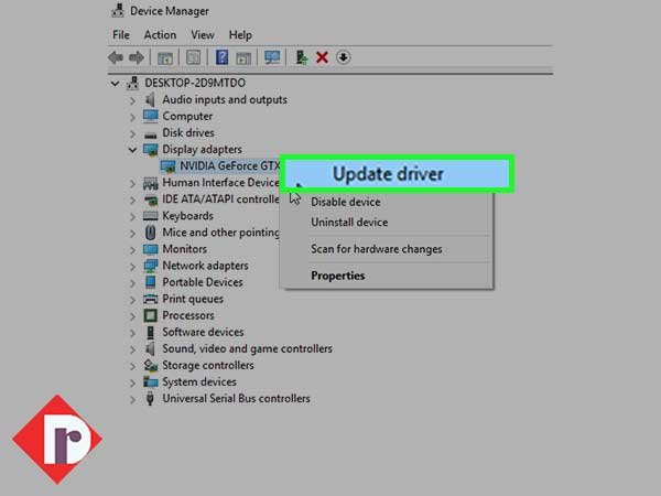 Right-click on your current Nvidia driver and select the ‘Update Driver’ option