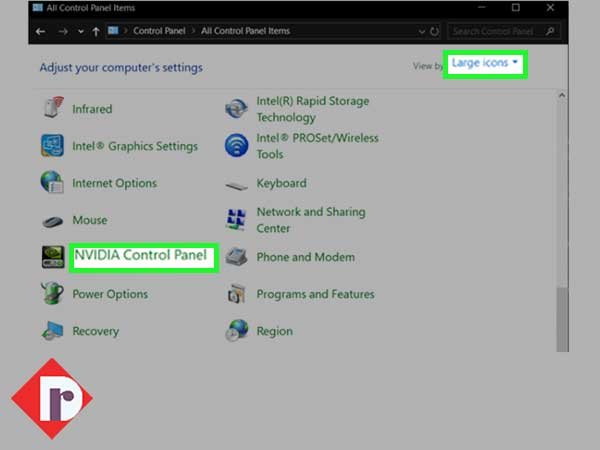 Inside the Control Panel window, set ‘View by’ to ‘Large icons’ and choose ‘NVIDIA Control Panel'