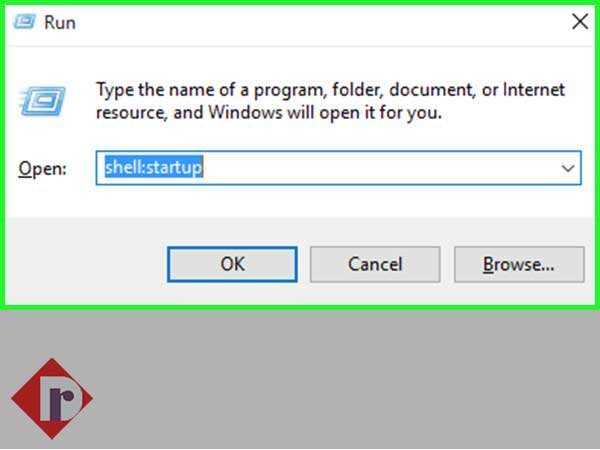 In the Run dialog box, enter “shell:startup” and hit the ‘Enter’ button
