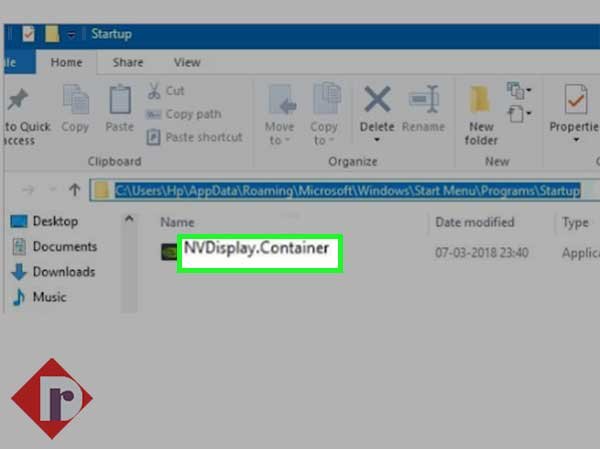 Right-click in the blank space of the startup folder to ‘Paste’ the copied ‘Display.NvContainer’ file there