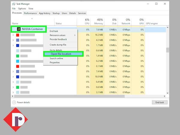 Right-click on any of the NVIDIA Container processes and choose ‘Open File Location’ option