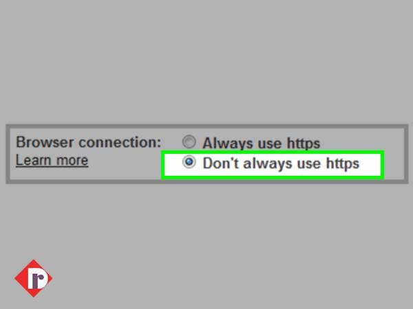 Switch from the “Always use https” to the “Don’t always use https” option inside the “Browser Connection” option of Gmail’s settings