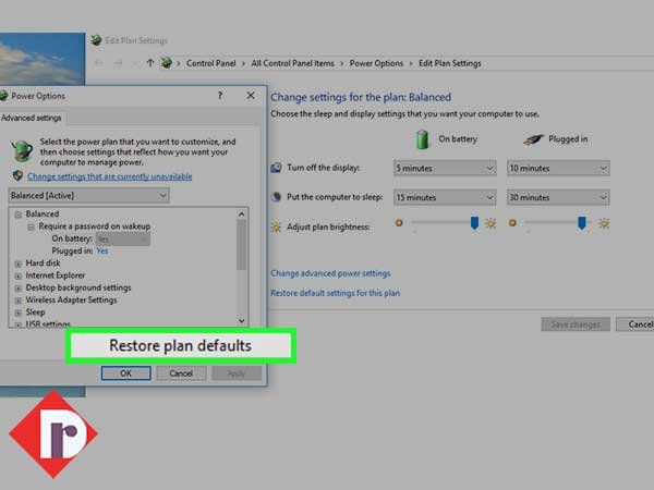 Click the ‘Restore Plan Defaults’ option