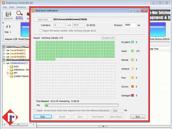 Click on the ‘Start Verify’ button to let the DiskGenius software start ‘Scanning the USB drive.’