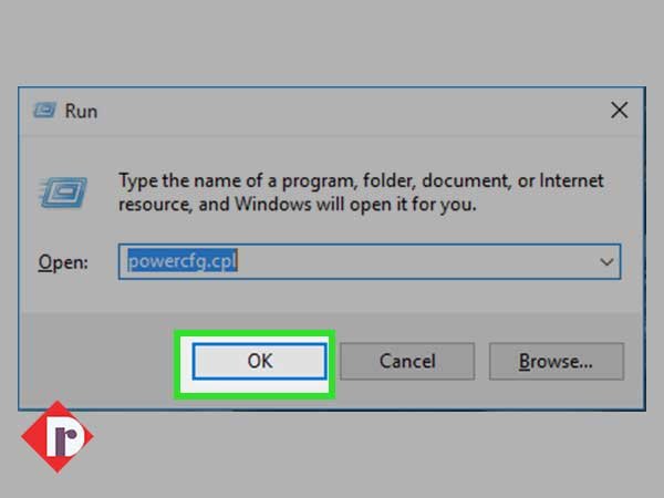 Type “powercfg.cpl”  and click the ‘OK’ button in ‘Windows 10 Search Box’