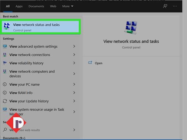 Type “Network” in the Windows Search box to open the ‘Network and Sharing Center’ window