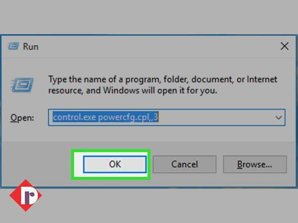 Type “control.exe powercfg.cpl,,3” and click the ‘OK’ button inside ‘Windows Run Utility Box