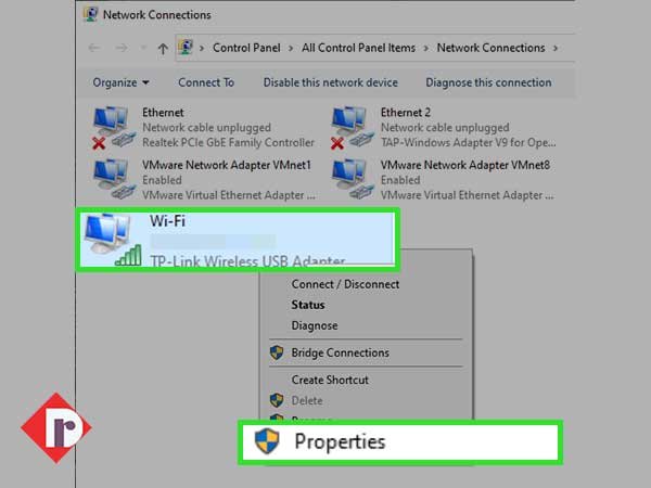 Right-click action on the ‘Wi-Fi Network’ to click on the ‘Properties’ option