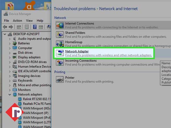 Choose the ‘Network Adapter’ option