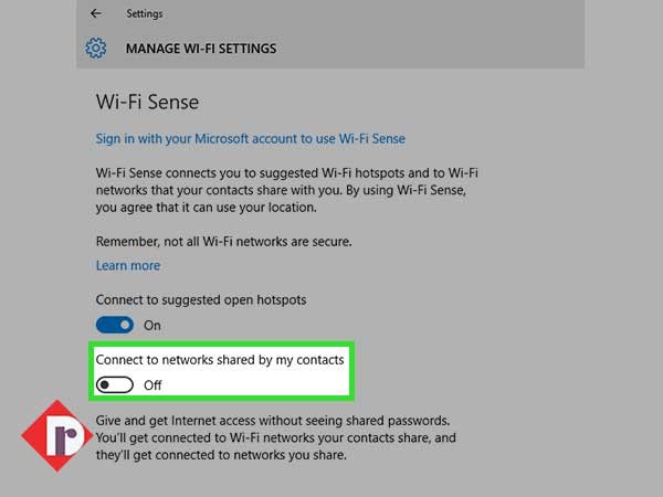 Toggle the ‘Off’ button for “Connect to networks shared by my contacts”