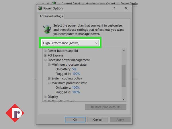 Select the ‘High performance’ option in the ‘Power Options’ window