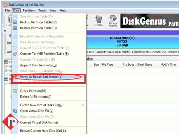 Select the ‘Verify or Repair Bad Sectors’ option