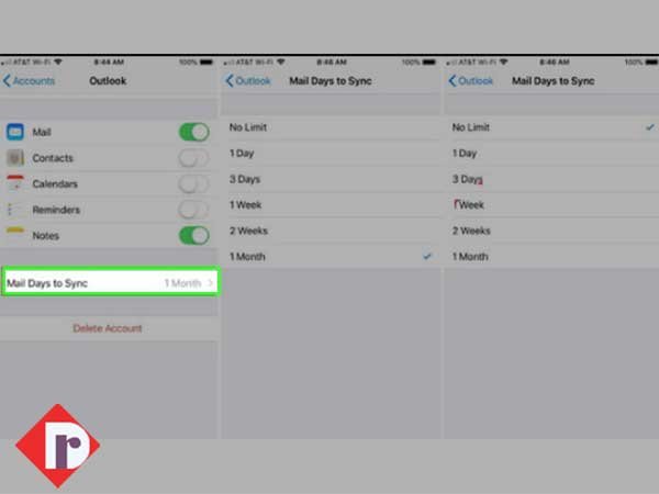 Select the ‘Mail Days to Sync’ option to choose ‘No Limit’