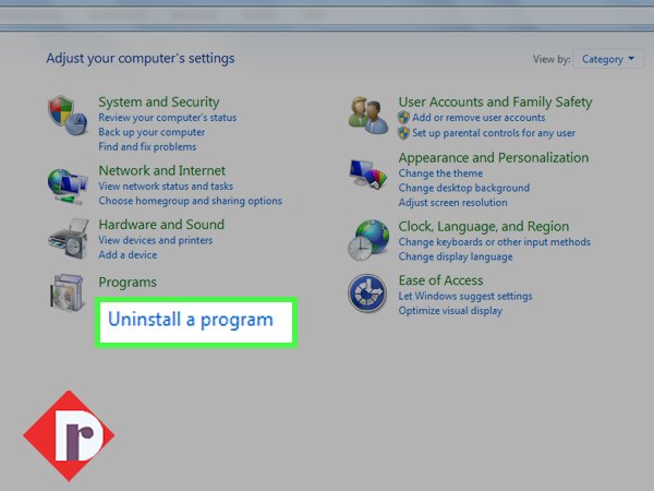 Click on the ‘Uninstall a program’ link