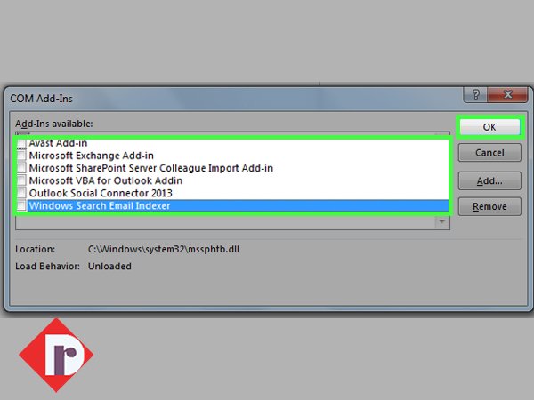 “Uncheck” all the Add-ins and Click on ‘OK’ button