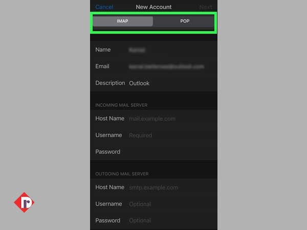 Select IMAP or POP