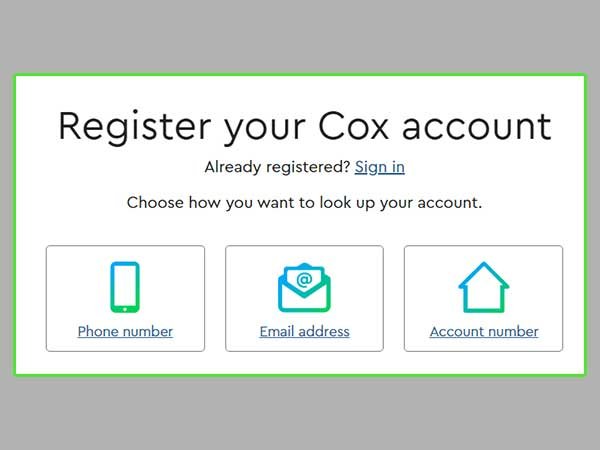 Cox Account Registration Page