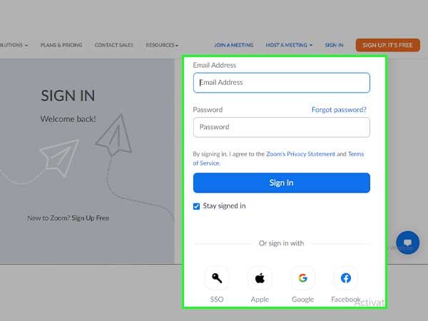 Zoom Sign-in Page.